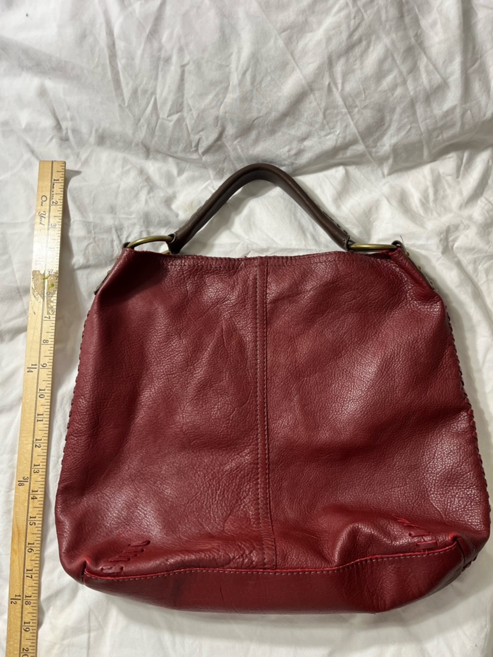 Lucky Brand Wine Red Leather Shoulder Bag with Brown Top Handle